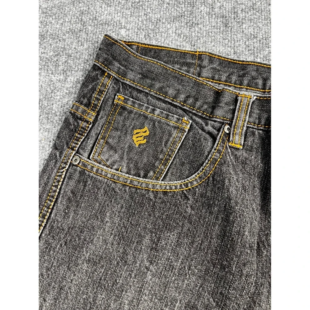 Rocawear Mens Black Denim Baggy Shorts Y2K Embroidered Logo Relaxed Fit 36